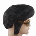 thumbnail image 2 of Peluca Rockstar Elvis Style con gafas de sol, corta, color negro, 2 of 3