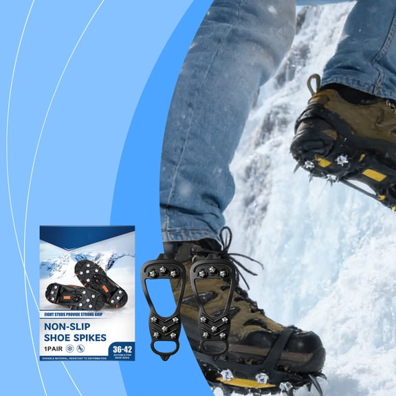 Tarmeek Adjustable Ice Cleats for Shoes and Boots (US Size Womens 5.5-10, Mens 4.5-9), Quick Installation Traction Spikes for Shoes, Anti Slip Grips for Snow Ice Portable Outdoor Safety Gear Crampons