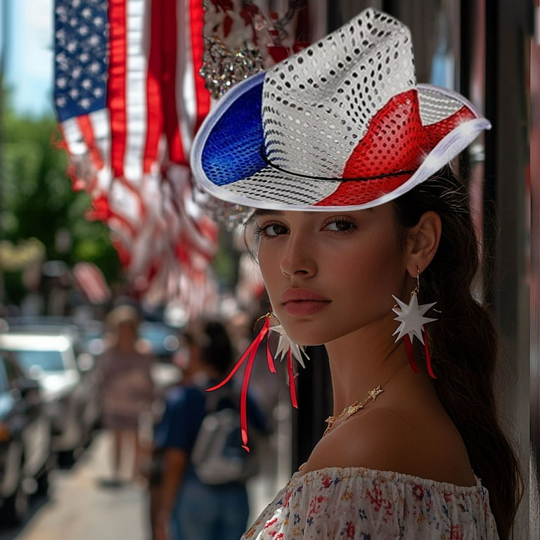 Sparkly US Flag Western Cowboy Hat,Red White and Blue Sequin  display picture 3