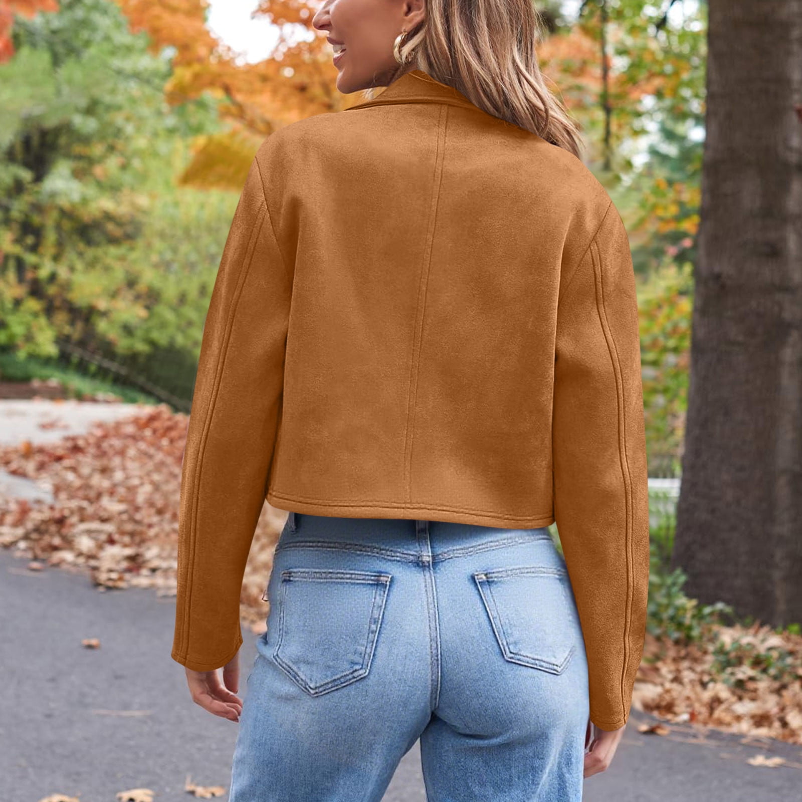 ZQUUVOU Women's Suede Jacket Cropped Trendy Faux Leather Jackets