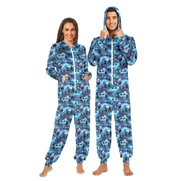 joogoo Winter Reindeer Landscape Unisex Adults Onesies Pajamas Jumpsuits L