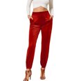 thumbnail image 1 of Pantalones con puños cónicos para mujer, pantalones informales con puños ceñidos y cintura elástica de color puro, color rojo XL, 1 of 6
