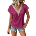 thumbnail image 2 of Njagoc3 Fashion Womens Summer V-Neck Solid Short Sleeve Casual Top Blouse, 2 of 6