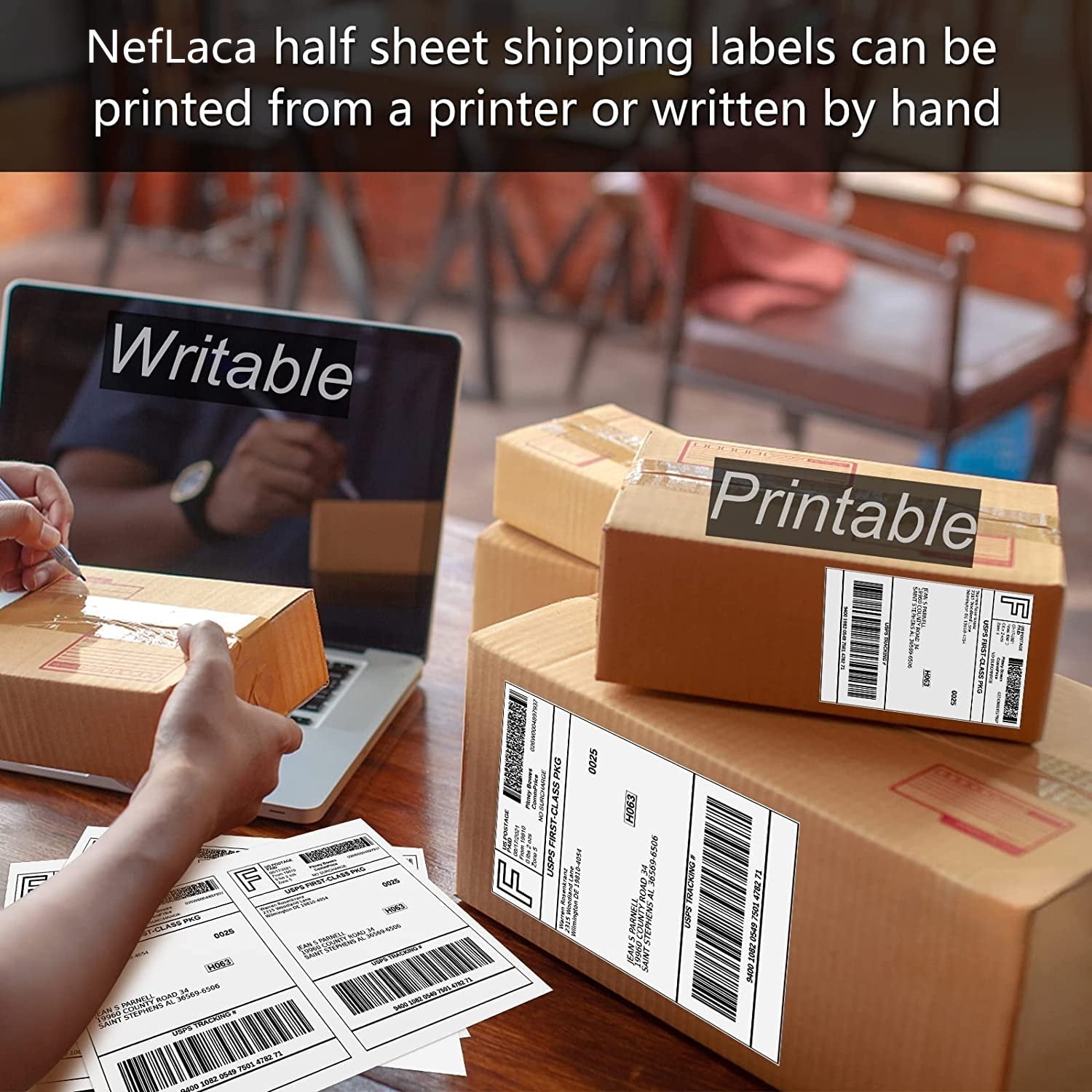 NefLaca Half Sheet Self Adhesive Shipping Labels for Laser and Inkjet Printers, 5.5" x 8.5", 500 Labels