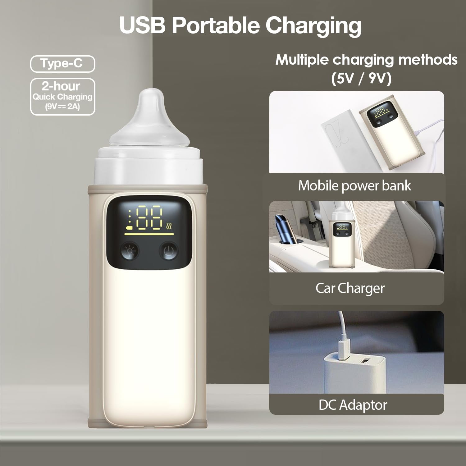 Portable Baby Bottle Warmer Bag, Rechargeable Wireless Portable Baby Milk Warmer, Fast Bottle Warmers for Car Travel, Warms Baby Milk to Body Temp and Maintain Nutrients