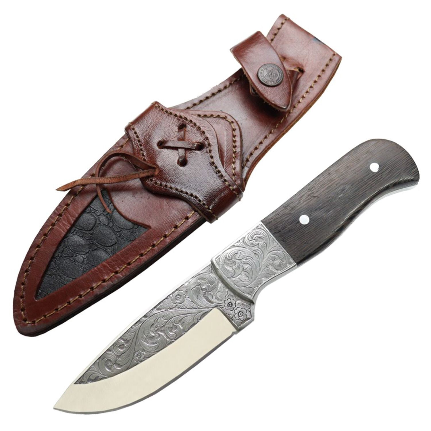 TheBoneEdge 10 Custom Hand Made Engraved Blade Wanging Wood Handle Tracker Hunting knife With Sheath