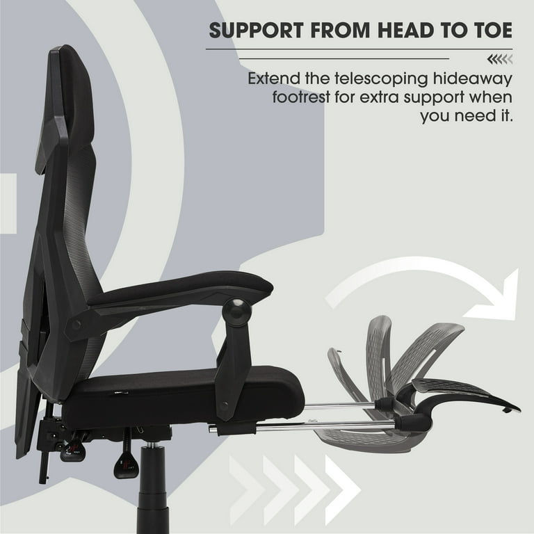 Gamer Gear Gaming Office Chair with Extendable Leg Rest, Black Fabric