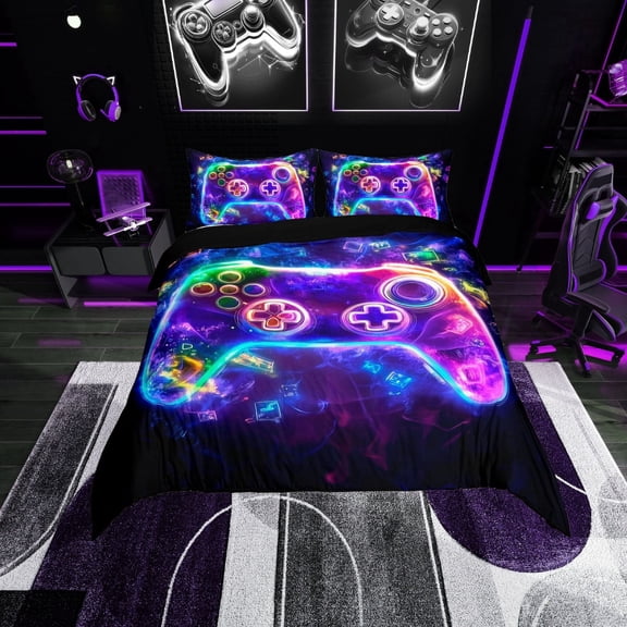 Erosebridal Teen Gamepads Comforter Cover Twin,Blue Purple Bedding Twin Size,Video Game Duvet Cover Twin,Breathable Gamer Bedroom Decorative,Reversible,3pcs(No Comforter)