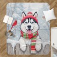 thumbnail image 4 of Playful Siberian Husky Welcomes Winter Snowy Day with Cardinal Bird Cozy Sherpa Blanket Husky Dog Lover Gifts Warm Soft Throw Blanket - 2017, 4 of 5