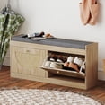 thumbnail image 2 of HOMCOM Shoe Bench with Flip Doors, Boho Entryway Bench, Natural Wood, 2 of 10