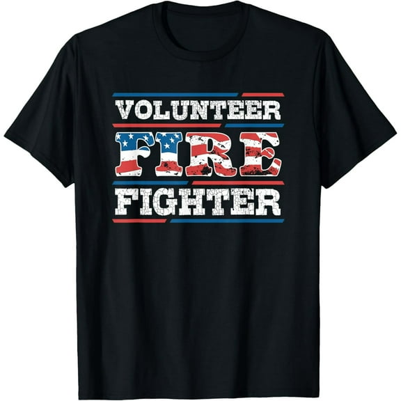 Firefighter Volunteer American Flag Fire Department Fireman T-Shirt men and women can wear, black, white, gifts