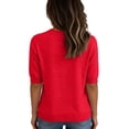 thumbnail image 4 of Lumtrix Womens Spring Summer Knit Shirts Casual Short Sleeve Sweater Dress Loose Ruffle Crew Neck Tops Red 2XL, 4 of 4