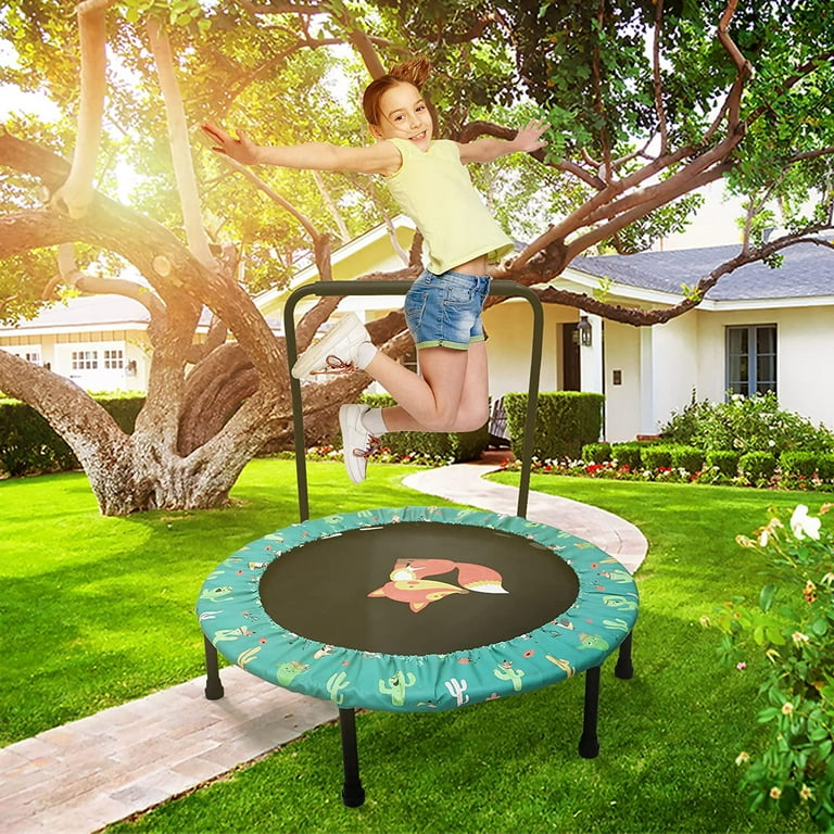 Nukied Kids Trampoline with Foldable Bungee Rebounder Adjustable Handrail and Safety Padded Cover Mini Trampoline for Indoor and Outdoor use
