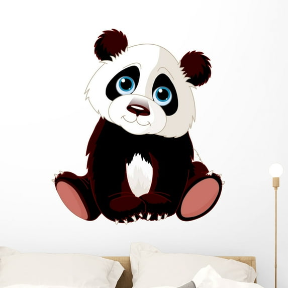 Sitting Panda Wall Decal by Wallmonkeys Peel and Stick Graphic (36 in H x 32 in W) WM103366