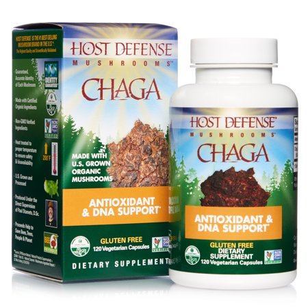 Host Defense, Chaga Capsules, Antioxidant and DNA Support, Daily Mushroom Supplement, Vegan, Organic, Gluten Free, 120 Capsules (60 Servings)