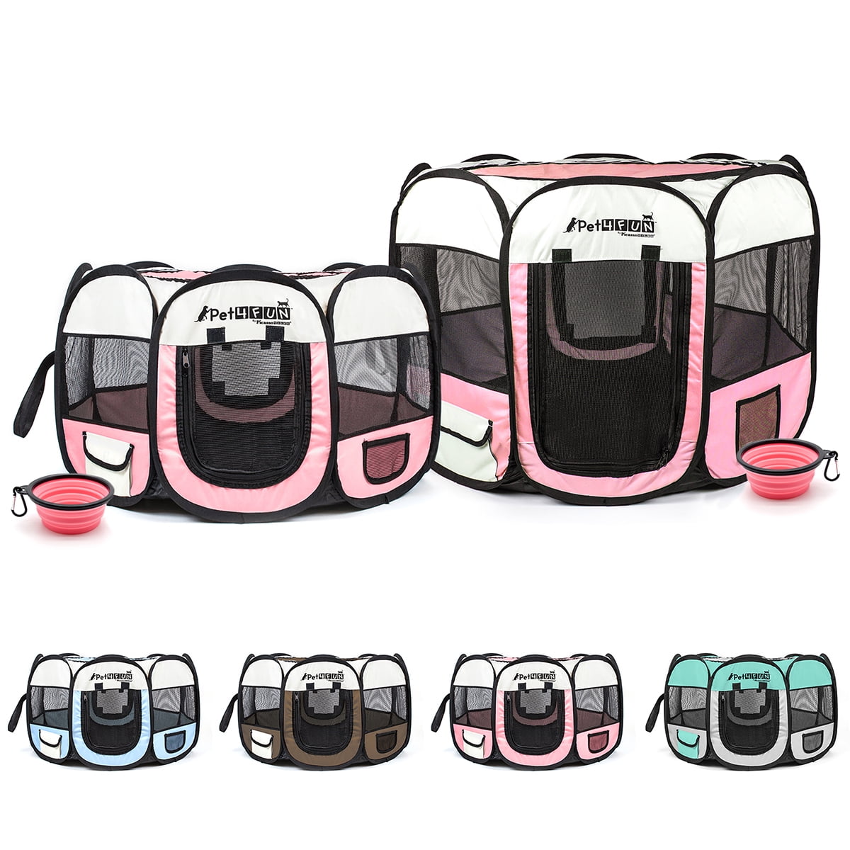 PicassoTiles Pet4Fun Portable Dog Playpen, Pink, 1 Pack, 29"L x 24"W x 16"H