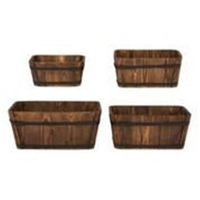 Shineco 5050BT Set of 4 Rectangular Cedar Barrel Planters - Burnt Brown