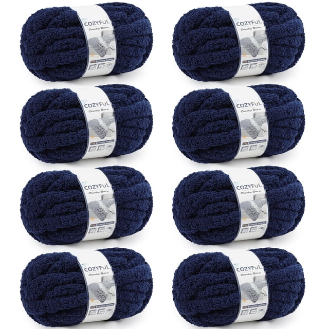 Hilado Chunky Cozyful #10 Jumbo Chenille 8 madejas azul marino
