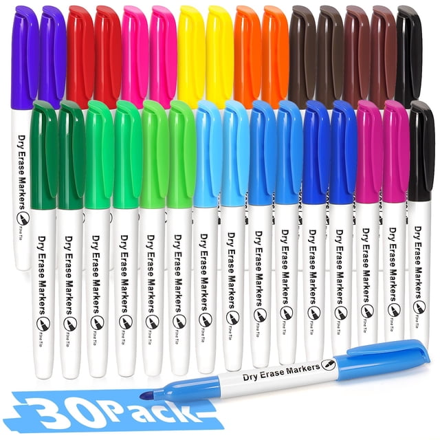 Marcadores de borrado en seco Duchong, 30 paquetes en 15 colores, punta fina
