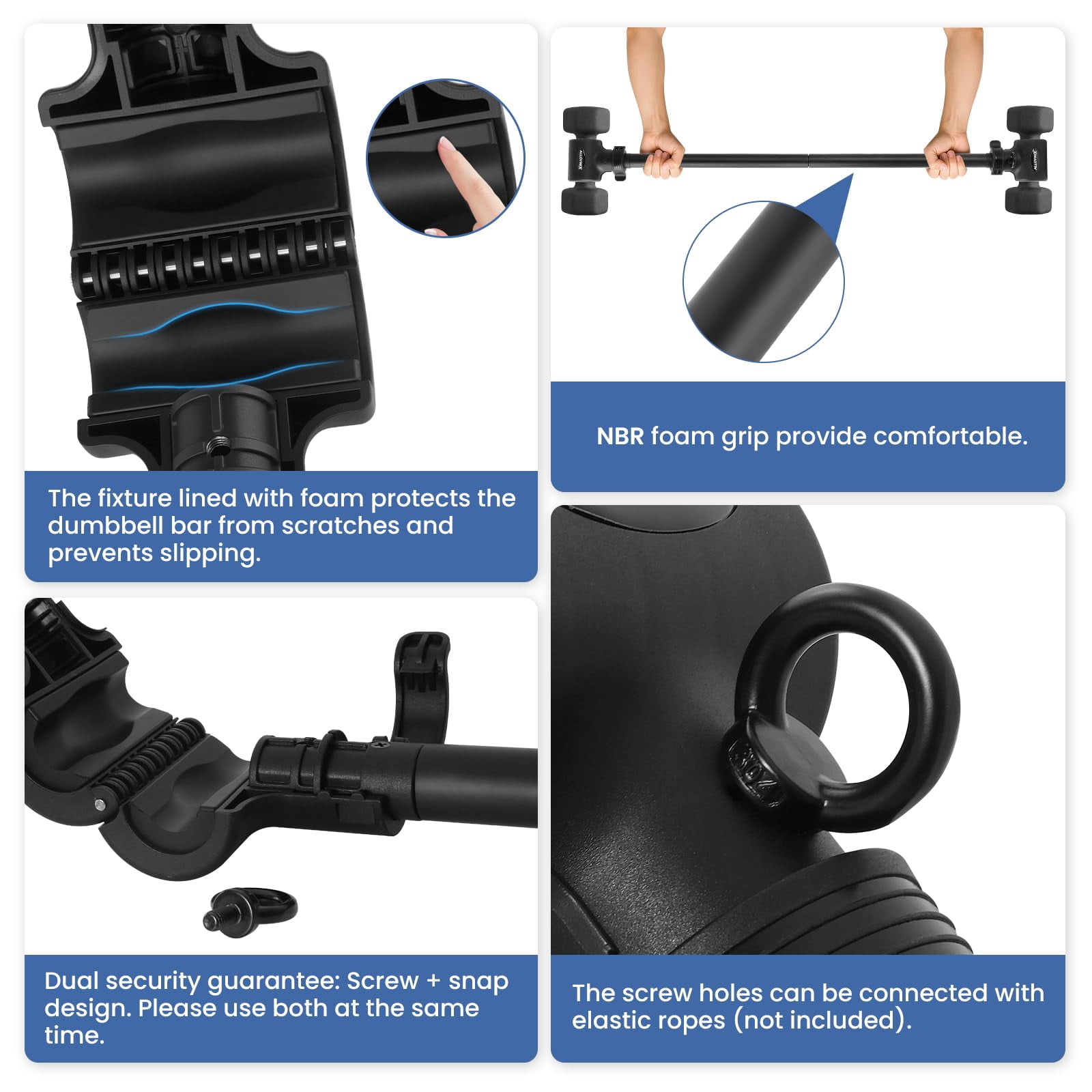 Dumbbell To Barbell Converter 2.0 - Transform Dumbbells Into Set For Home Gym  Adjustable Weight Bar With Anti-slip Foam Grip Steel Clamp & 200lb Max Capacity Compatible Standard