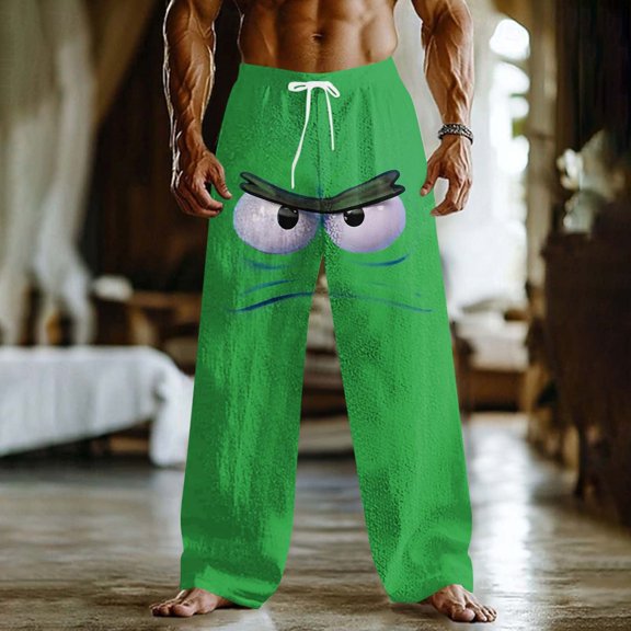 BRGZLK Linen Pants Men Beach Funny Graphic Pant Loose Casual Elastic Waist Drawstring Trousers Summer Vacation Outfits