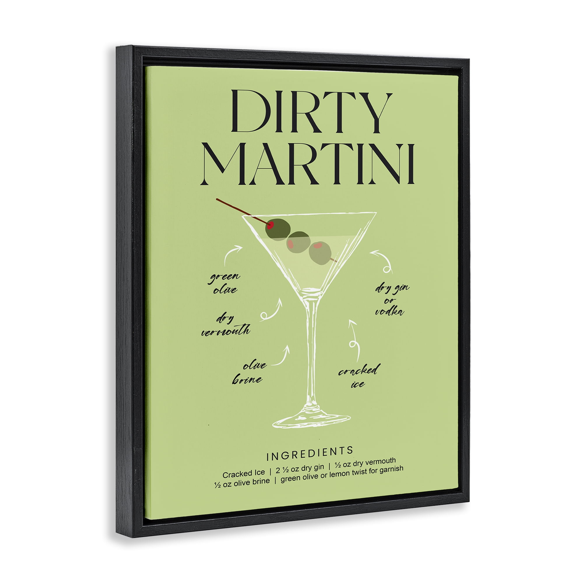 Stupell Industries Dirty Martini Green Recipe Black Framed Floater Canvas Wall Art, design by Lettered and Lined