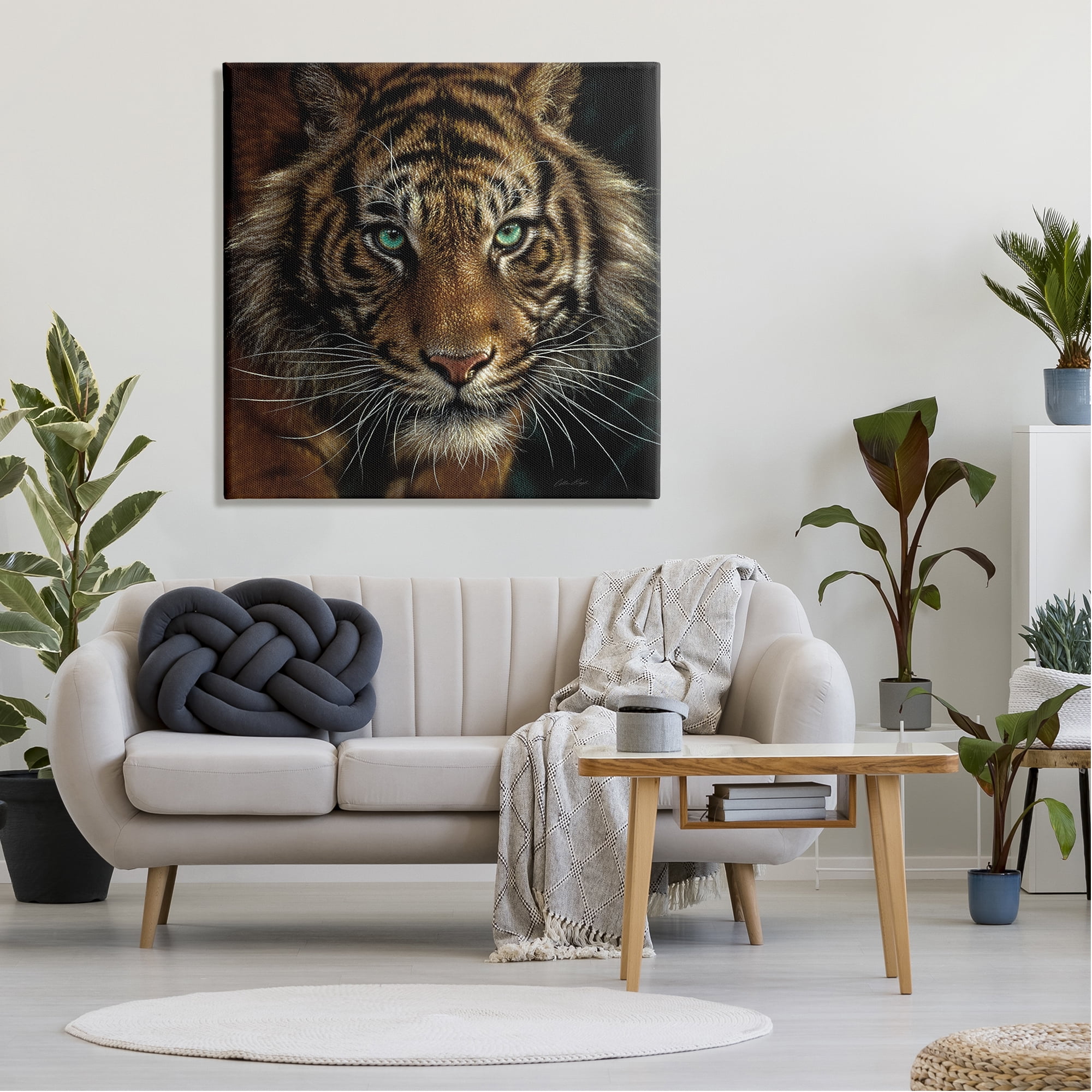 Stupell Industries Fierce Wild Tiger Crouching Green Eyes Detailed Portrait , 36 x 36, Design by Collin Bogle