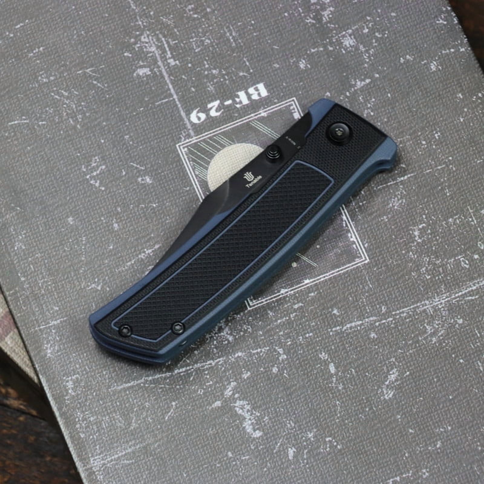 Tenable Bison Folding Knife 3.24'' Blackwash Nitro V Blade G10,with Frag Pattern Handle,B2108A2
