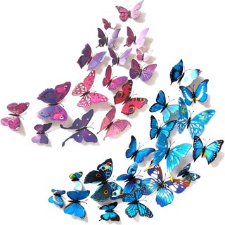 36pcs 3D Butterfly Wall Stickers, EEEkit Removable Decals Cute Colorful Butterflies Art Decor Murals with Gold Powder for Kids Baby Boy Girl Bedroom
