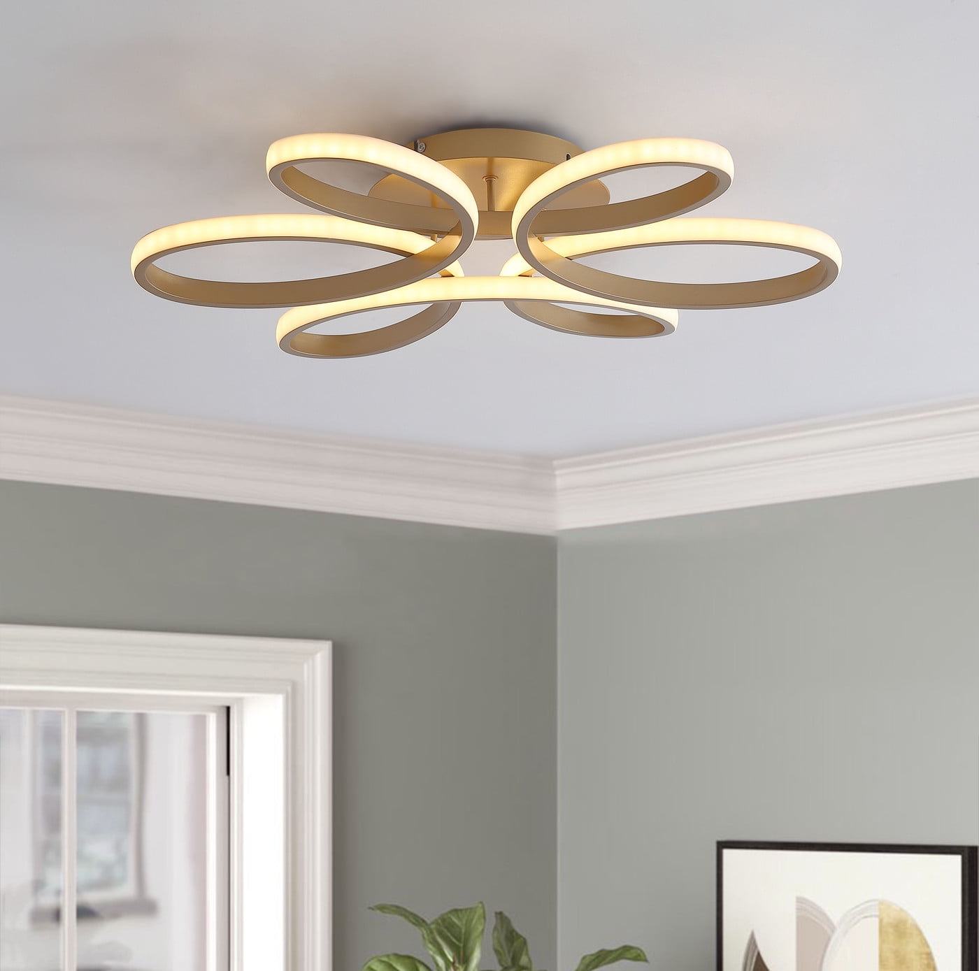 Aiwen Modern LED Flush Mount Ceiling Lamp Geometric Novelty Light Fixture Gold