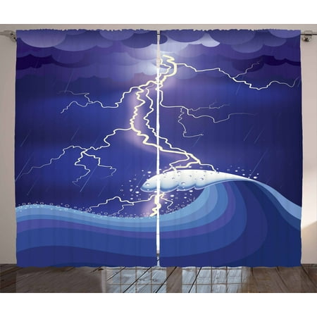 Purple Curtains 2 Panels Set Heavy Storm In The Ocean Dark