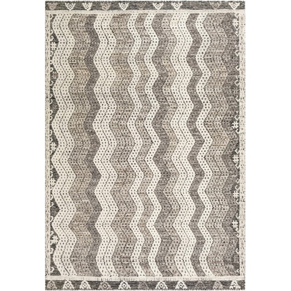Hauteloom Belspring Wool Living Room, Bedroom Area Rug - Bohemian, Transitional - Black, Dark Brown, Ivory - 2' x 3'