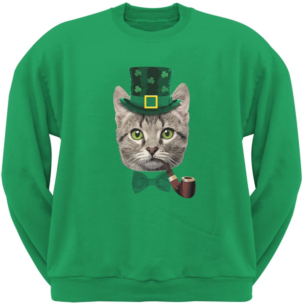 Animal World ST Patricks Funny Cat Irish Green Adult Sweatshirt 