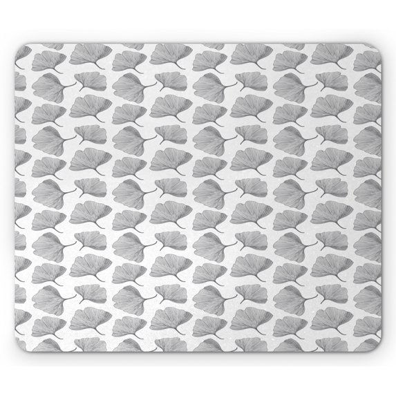 Gingko Mouse Pad, Minimalist Style Nature Leafage Simplistic Meditation Growth Herbs Print, Rectangle Non-Slip Rubber Mousepad, Black White, by Ambesonne