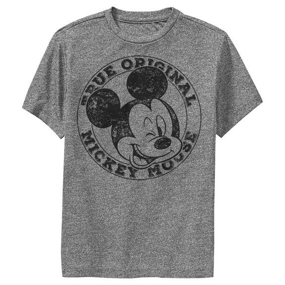 Boy's Mickey & Friends Mickey Mouse True Original Distressed Performance Graphic Tee Charcoal Heather Medium