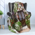 thumbnail image 4 of Country Soft Flannel Fleece Throw Blanket, Colorful House Design with Bunch of Flowers in Pots European Architecture Theme, Cozy Plush for Indoor and Outdoor Use, 50" x 70", Multicolor, by Ambesonne, 4 of 5