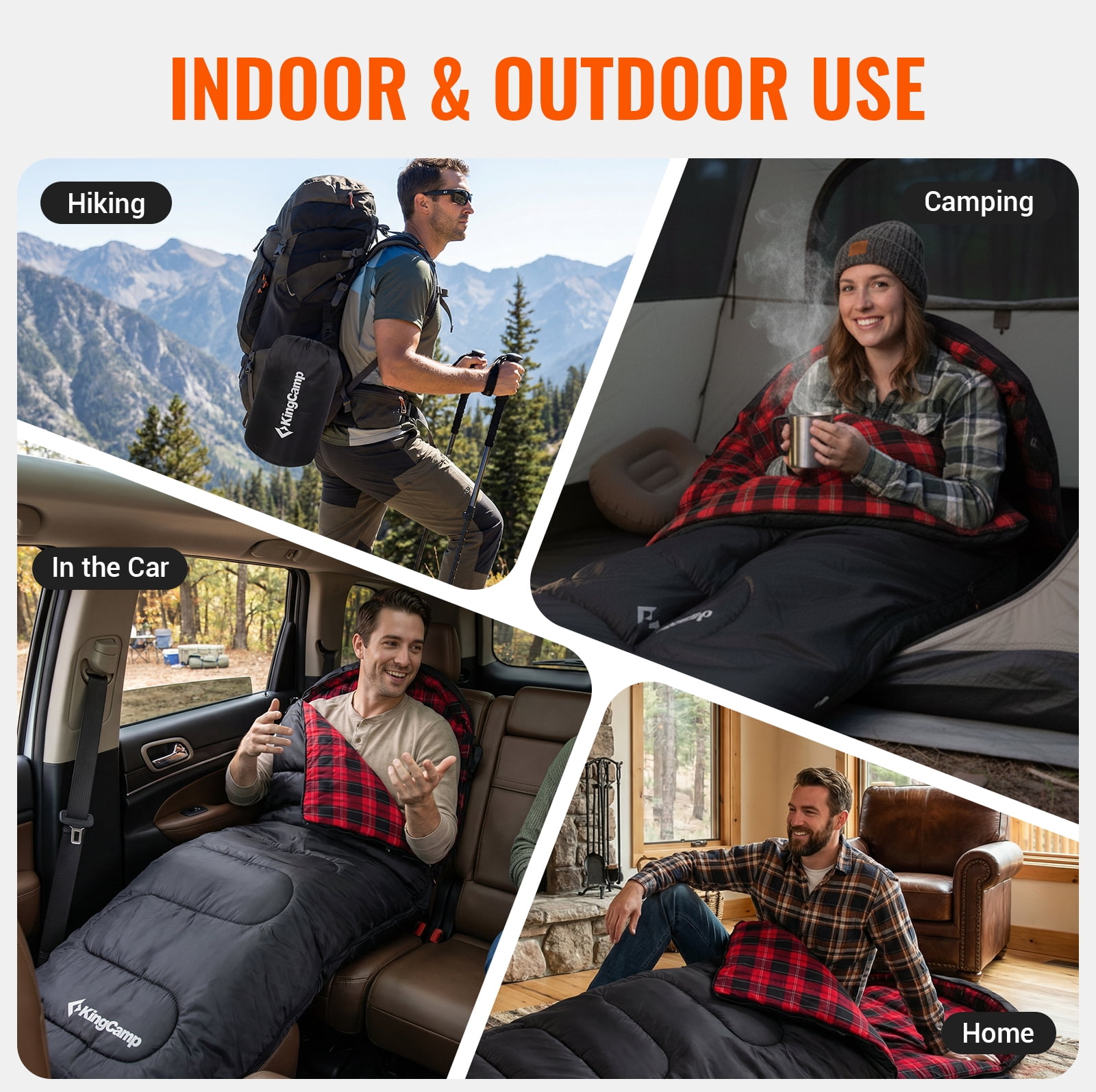 KingCamp Cotton Flannel Sleeping Bag for Adults, Lightweight Compact Sleeping Bag, Warm & Cool Weather All Season for Camping, Hiking, Travel, Backpacking - 3.53lbs