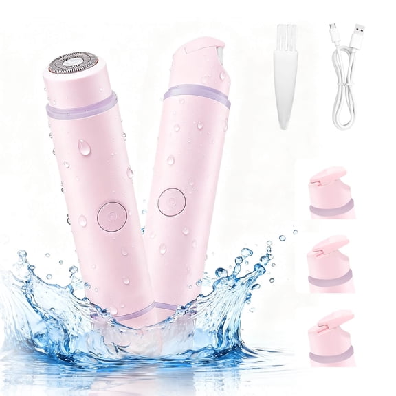 2-in-1 Bikini Trimmer for Women - Painless Electric Razors,Cordless Body Shaver for Trip,Replaceable Lady Facial Razor, IPX7 Waterproof&Easy Cleaning,USB Charge Dock Pink