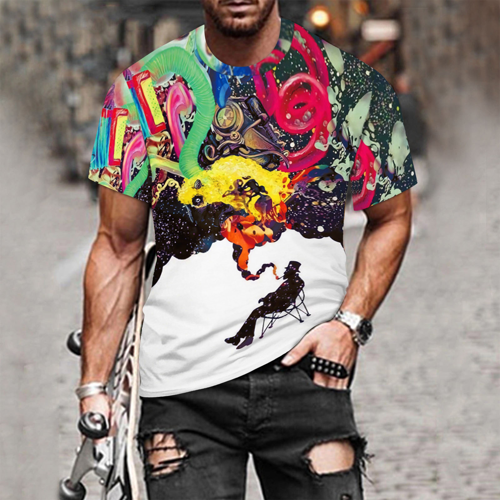 Modern　Casual　Tees　Sleeve　Top　Hip-Hop　T-Shirt　Hipster　Streetwear　Short　Graffiti　Print　Stylish　Fashion　Graphic　Mens　Urban