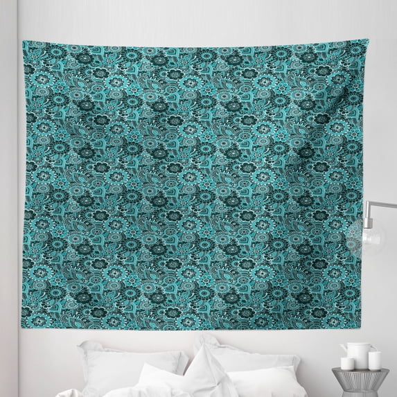 Ethnic Tapestry, Paisley Leaves Persian Blooms Culture Flowers Pattern, Fabric Wall Hanging Decor for Bedroom Living Room Dorm, 5 Sizes, Sea Green Green, by Ambesonne