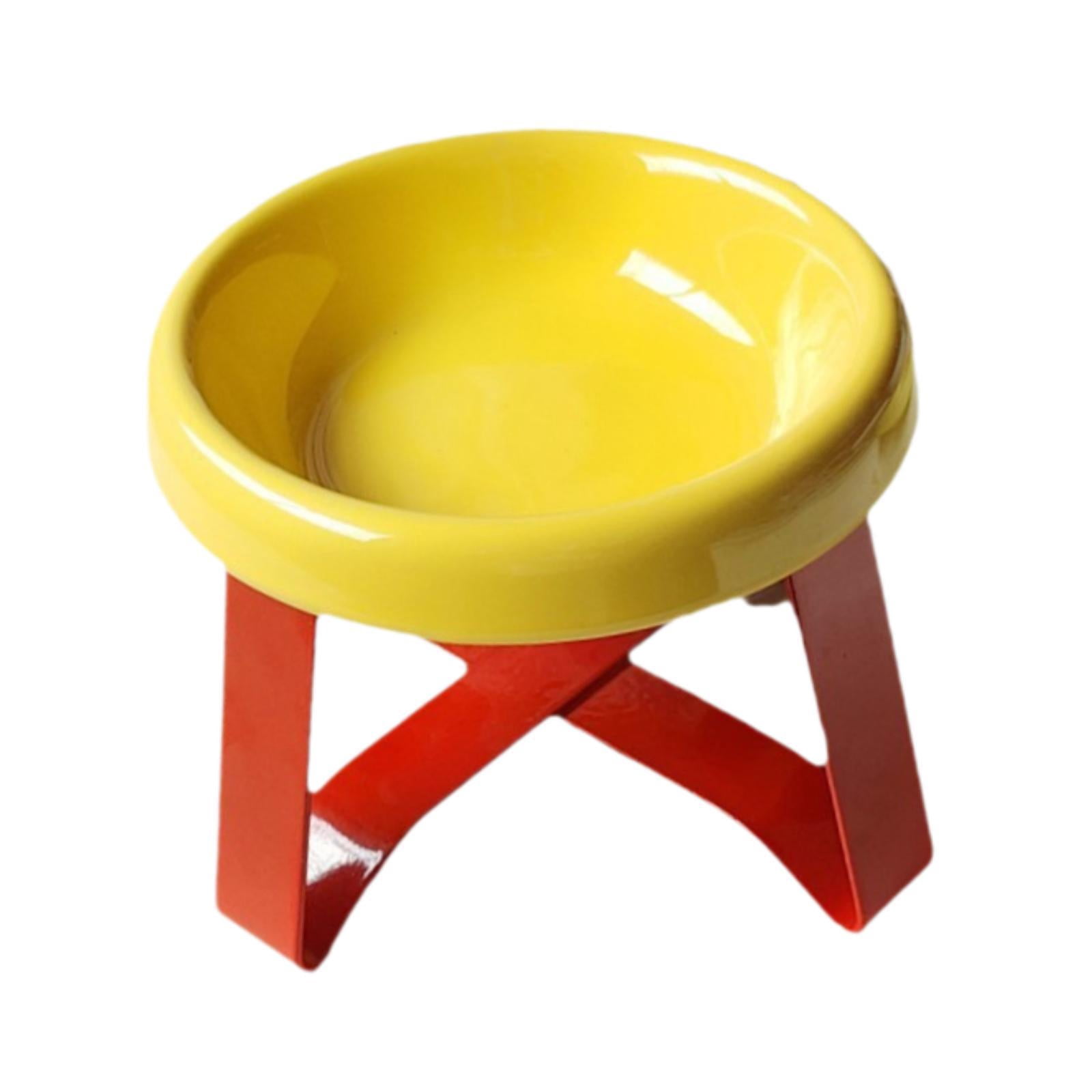 Serenable Cat Bowl Cat Food Dish with Metal Stand, Water Dispenser, Prevents Spills, Ceramic Pet Bowl for Small and Medium Breeds Puppy Yellow