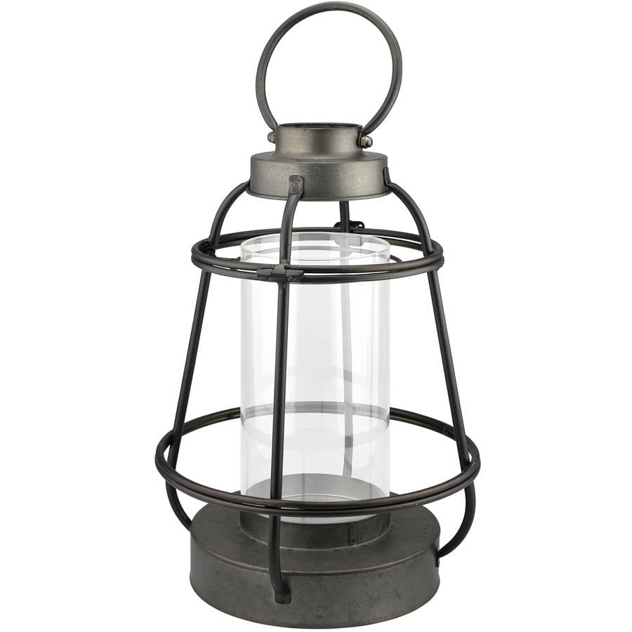 Stonebriar Collection Large Metal Lantern Candle Holder with Handle and Glass Insert Walmart