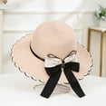 thumbnail image 4 of Washranp Women Sun Hats,Flower Embroidery Bow-knot Decor Wide Brim Straw Hat Round Summer Beach Hat, 4 of 4