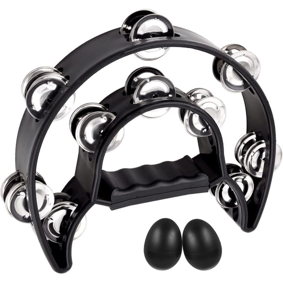 EASTROCK Tambourine Percussion Instrument Double Row Steel Jingles & ABS Frame Hand Drum for Adults Party/Music Class/Church,Black