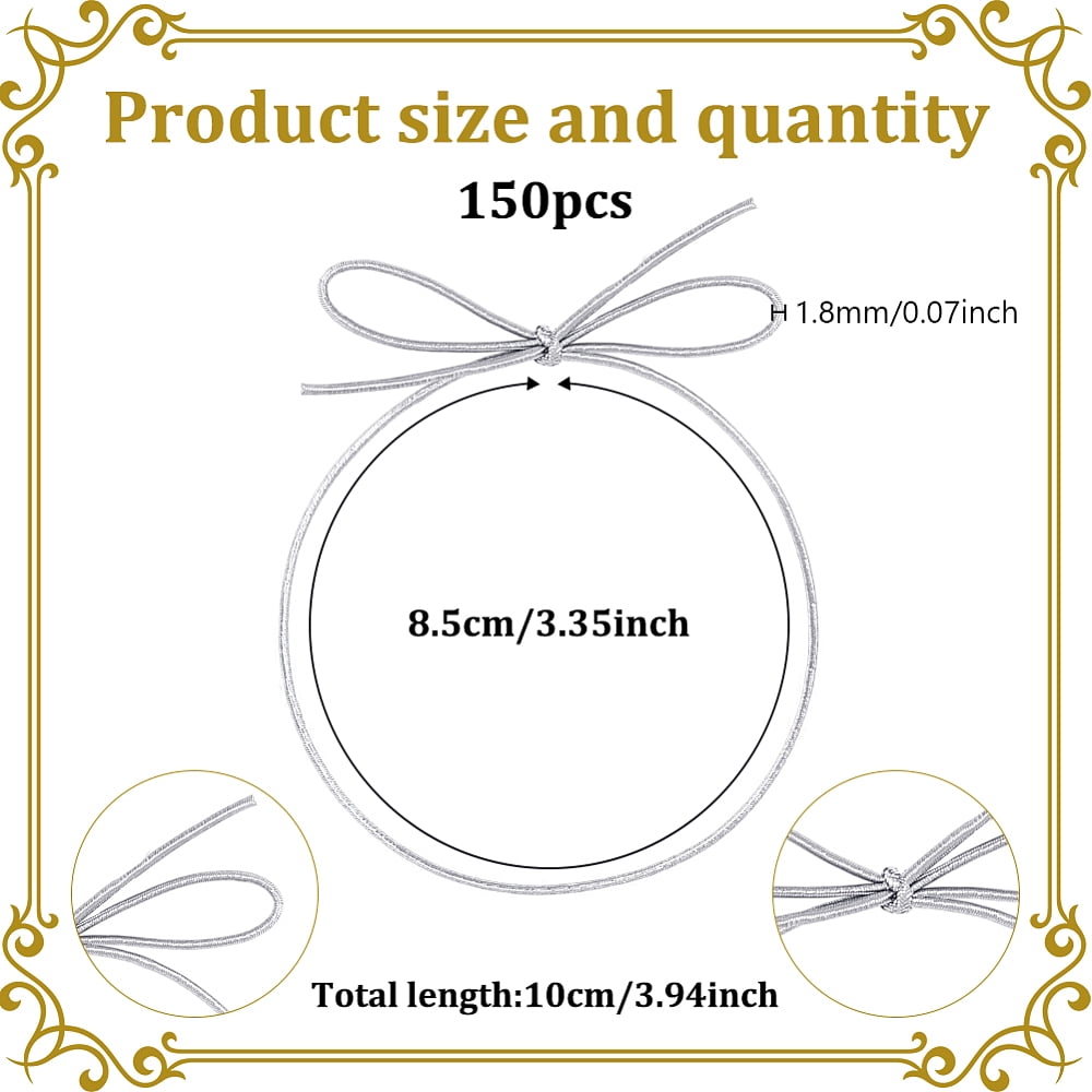 150 Pcs Elastic Bows for Gifts Boxes 4 Inches Samll Silver Stretch Loops with Pre-Tied Bows Elastic Ribbon Cord Strings for Gifts Boxes Bags Crafts