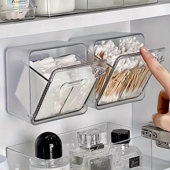 Wall-Mounted Cotton Swab Storage Box - Stylish Organizer for Makeup and Essentials