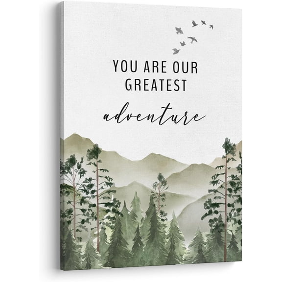 You are Our Greatest Adventure Woodland Nursery Inspirational Wall Art Canvas Prints,Watercolor Forest Mountain Adventure Wall Art Decor for Kids Baby Bedroom Nursery, 11 x 14 Inch, Framed