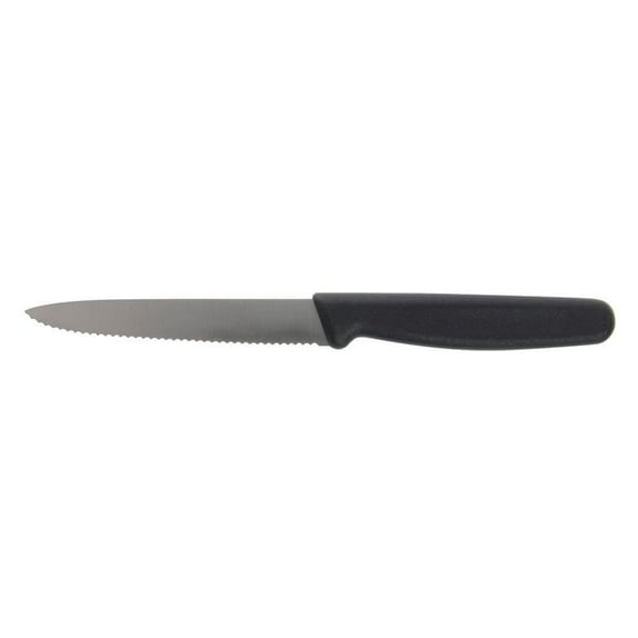 HUBERT® Serrated Paring Knife Stainless Steel with Black Polypropylene Handle - 4" L Blade