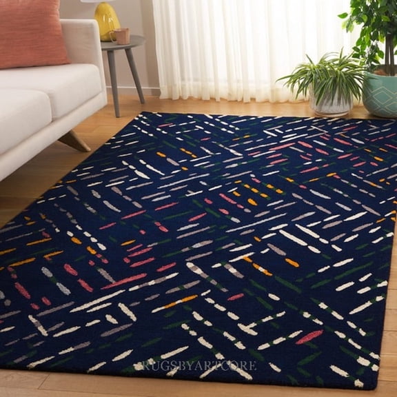 Artcore SA4 Hand Tufted Navy Wool Area Rug, Modern Abstract Geometric Design with Cotton Backing, Indoor Rug for Living Room & Office, 5 x 8 ft