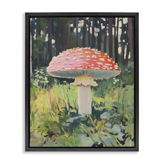 Stupell Industries Contemporary Red Mushroom in Sunlit Forest Black Floating Frame Canvas Art, 17 x 21, by The Prints Vibe